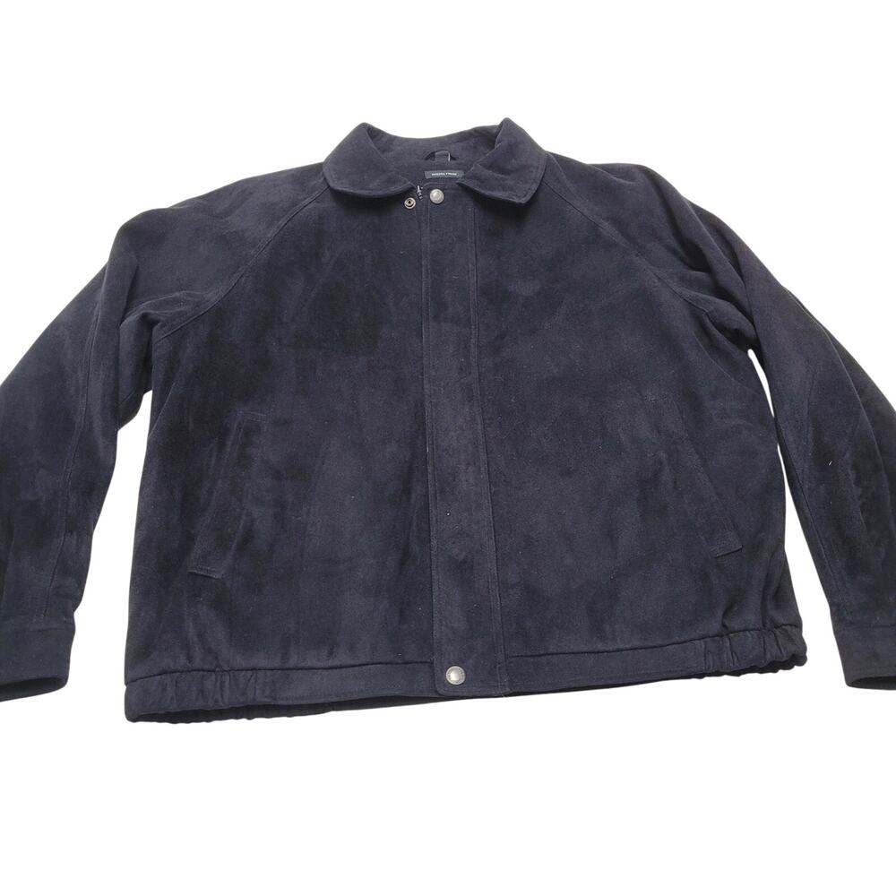 Vintage Claiborne sueded finish black faux suede leather bomber jacket retro